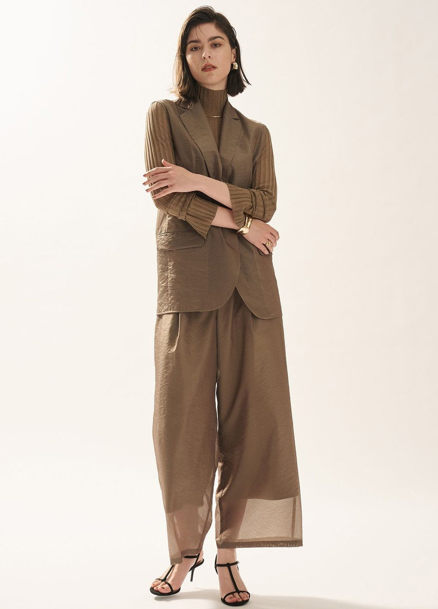 透膚歐根紗寬褲